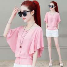 Summer short-sleeved two wear women 2019 new fashion ruffled blouse summer cover belly slimming small shirt (top 1)