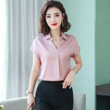 Shirt women 2019 new V-neck Slim fashion satin tops women's professional shirt [DB] (in the top)