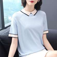 Lapel short-sleeved T-shirt female 2019 new summer dress loose-fashioned bottoming shirt fashion wild ice silk knit top (with top 8)