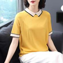 Lapel short-sleeved T-shirt female 2019 new summer dress loose-fashioned bottoming shirt fashion wild ice silk knit top (with top 8)