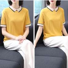 Lapel short-sleeved T-shirt female 2019 new summer dress loose-fashioned bottoming shirt fashion wild ice silk knit top (with top 8)
