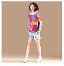 Cartoon print hooded T-shirt women's short-sleeved loose 2019 summer new Korean version of the large-size shirt tops tide (tops 9)