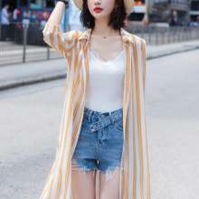Sun protection clothing female fairy long section 2019 summer new striped chiffon cardigan outside air conditioning shirt thin coat (top 10)