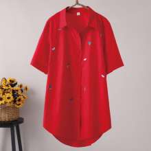 2019 summer new embroidery in the long section loose thin short-sleeved shirt literary ladies shirt [DM] (tops take 12)