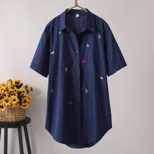 2019 summer new embroidery in the long section loose thin short-sleeved shirt literary ladies shirt [DM] (tops take 12)