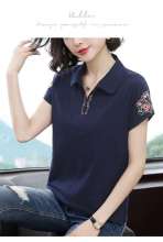 Short-sleeved t-shirt female loose half-sleeved polo collar summer 2019 new Korean version of the round neck print shirt large size t-shirt (with a jacket inside 16)