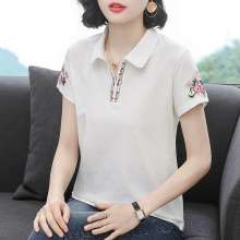 Short-sleeved t-shirt female loose half-sleeved polo collar summer 2019 new Korean version of the round neck print shirt large size t-shirt (with a jacket inside 16)