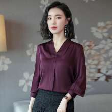 2019 spring and autumn new simulation silk shirt female long-sleeved silk shirt h389 (tops take 19)