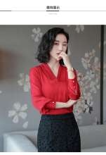 2019 spring and autumn new simulation silk shirt female long-sleeved silk shirt h389 (tops take 19)
