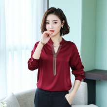 2019 spring new heavy satin base shirt was thin v-neck tassel simulation silk shirt i828 (top coat 20)
