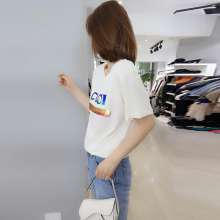European station summer women 2019 new fashion Korean version of the loose beige letter sequins short-sleeved T-shirt top (with a jacket inside 22)