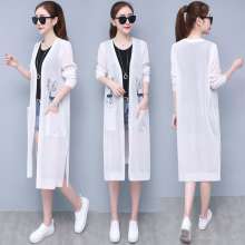 Mid-length coat women's 2019 spring and summer new knit cardigan thin section sunscreen shirt loose sunscreen clothes (top coat 24)