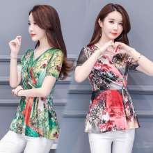 Summer new print short-sleeved shirt bottoming shirt large size was thin fashion shirt [DM] (upper inside take 27