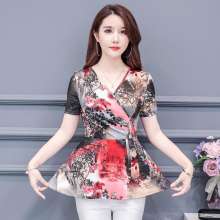 Summer new print short-sleeved shirt bottoming shirt large size was thin fashion shirt [DM] (upper inside take 27