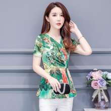 Summer new print short-sleeved shirt bottoming shirt large size was thin fashion shirt [DM] (upper inside take 27
