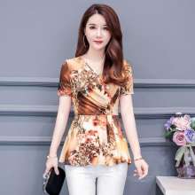 Summer new print short-sleeved shirt bottoming shirt large size was thin fashion shirt [DM] (upper inside take 27