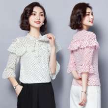 2019 new Korean version of the fairy jacket wild mid-season sleeve bow temperament ladies shirt (upper 28)