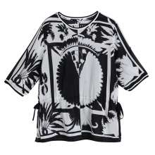 Printed shirt women's spring and summer 2019 new contrast color tie waist T-shirt tops wild (tops 35)