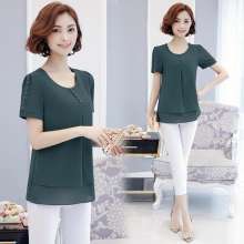 New summer summer short-sleeved Korean version of the loose thin mid-length large size shirt tide chiffon shirt women's clothing (upper jacket 38)