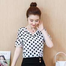 Large size women's wave point chiffon shirt female summer 2019 new Korean version of the loose small fresh short-sleeved foreign small shirt [DM] (with a jacket inside 41)