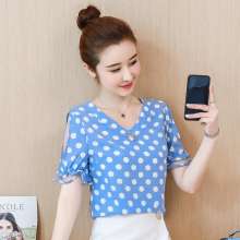 Large size women's wave point chiffon shirt female summer 2019 new Korean version of the loose small fresh short-sleeved foreign small shirt [DM] (with a jacket inside 41)