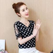 Large size women's wave point chiffon shirt female summer 2019 new Korean version of the loose small fresh short-sleeved foreign small shirt [DM] (with a jacket inside 41)