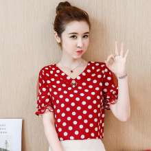 Large size women's wave point chiffon shirt female summer 2019 new Korean version of the loose small fresh short-sleeved foreign small shirt [DM] (with a jacket inside 41)