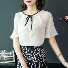 Chiffon shirt female summer dress 2019 new ruffled shirt short sleeve loose foreign small shirt with trumpet sleeve shirt (top coat 42)