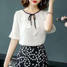 Chiffon shirt female summer dress 2019 new ruffled shirt short sleeve loose foreign small shirt with trumpet sleeve shirt (top coat 42)