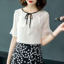 Chiffon shirt female summer dress 2019 new ruffled shirt short sleeve loose foreign small shirt with trumpet sleeve shirt (top coat 42)