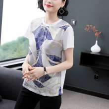 Stitching print t-shirt 2019 summer new loose short-sleeved Korean version of the large size was thin t-shirt bottoming half-sleeved shirt (tops take 46