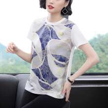 Stitching print t-shirt 2019 summer new loose short-sleeved Korean version of the large size was thin t-shirt bottoming half-sleeved shirt (tops take 46