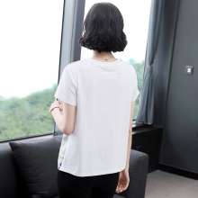 Stitching print t-shirt 2019 summer new loose short-sleeved Korean version of the large size was thin t-shirt bottoming half-sleeved shirt (tops take 46