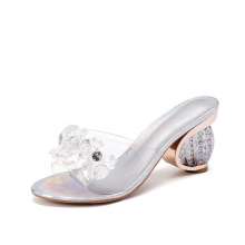2019 summer new rhinestone fish mouth high heels female Korean version of the wild fashion small fresh wear lazy high heels (shoes 8)