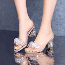 2019 summer new rhinestone fish mouth high heels female Korean version of the wild fashion small fresh wear lazy high heels (shoes 8)