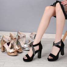 2019 summer PU leather sexy high heel rhinestone sandals waterproof platform women's shoes (shoes 11)
