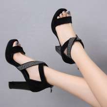 2019 summer PU leather sexy high heel rhinestone sandals waterproof platform women's shoes (shoes 11)
