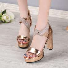 2019 summer PU leather sexy high heel rhinestone sandals waterproof platform women's shoes (shoes 11)