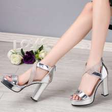 2019 summer PU leather sexy high heel rhinestone sandals waterproof platform women's shoes (shoes 11)