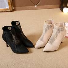 Breathable mesh gauze pointed stiletto net red short boots women spring and summer new high heels goddess single boots k329 (shoes 19)
