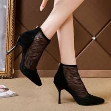 Breathable mesh gauze pointed stiletto net red short boots women spring and summer new high heels goddess single boots k329 (shoes 19)