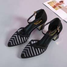 2019 new fashion wild Baotou sandals female summer with thick with shoes pointed women's shoes one word buckle single shoes bk031 k542 (shoes 22)