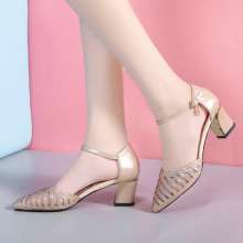 2019 new fashion wild Baotou sandals female summer with thick with shoes pointed women's shoes one word buckle single shoes bk031 k542 (shoes 22)