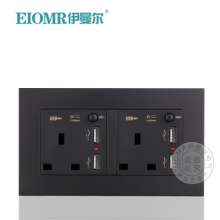 Black with switch 146 type two English 13A Hong Kong socket square hole indicator British standard with 4 dual USB socket