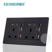 Black with switch 146 type two English 13A Hong Kong socket square hole indicator British standard with 4 dual USB socket