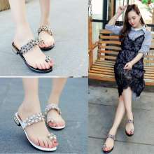 Sandals female 2019 new summer Korean version of the toe set diamond rhinestones slippers women's non-slip thick slippers (shoes 31)