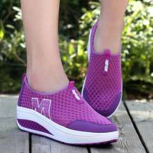 2019 spring and summer new rocking shoes breathable women's shoes casual sports platform shoes wedges single shoes mesh shoes (shoes 36)