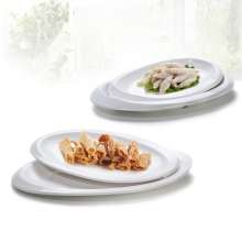 High-grade melamine white oval plate restaurant tableware cold plate A5 imitation porcelain fish plate creative long plastic plate
