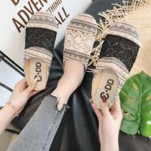 2019 summer new Korean lace hollow breathable women's shoes baotou flat open toe sweet simple slippers (shoes 37)