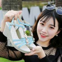 Wedge sandals female summer new fish mouth word buckle with wild casual student shoes beach shoes women's shoes (shoes 44)